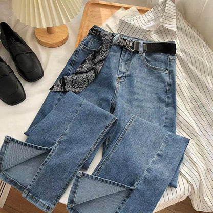 Women Fashion Casual High Waist Slim Split Jeans
