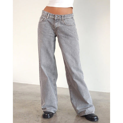 Women Casual Reteo Solid Color Low Waist Straight Jeans