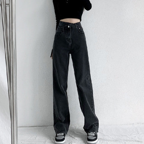 Women Casual Solid Color Wide Leg Jeans