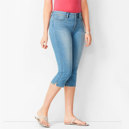 Women Casual Basic Solid Color Cropped Pants Summer Jeans