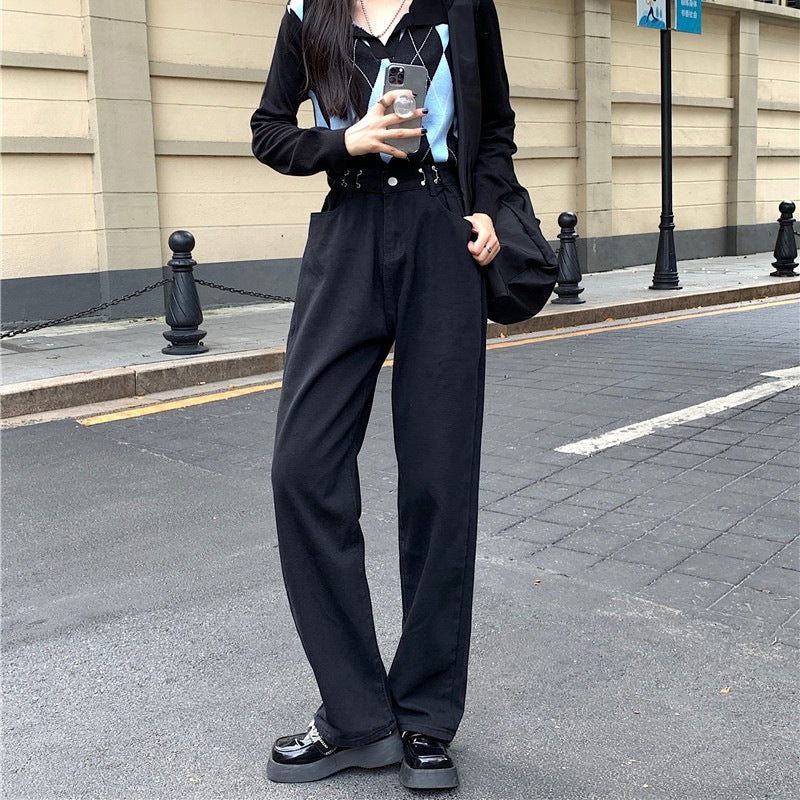 Women Fashion Casual High Waist Straight Jeans