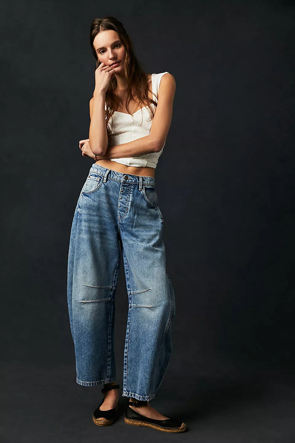 Women Fashion Casual Loose Low Waist Washed Jeans