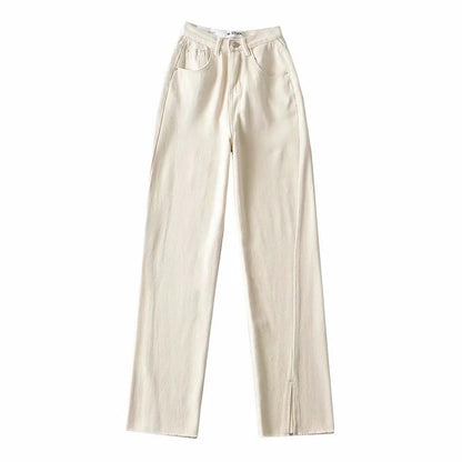 Women Fashion Casual Solid Color Defined Waist Denim Jeans