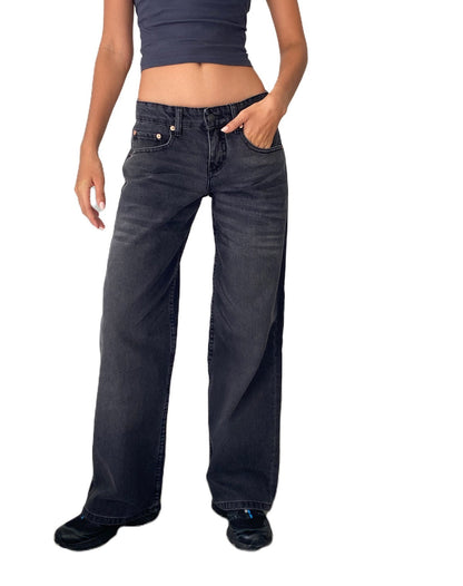 Women Fashion Casual Straight Wide Leg Jeans