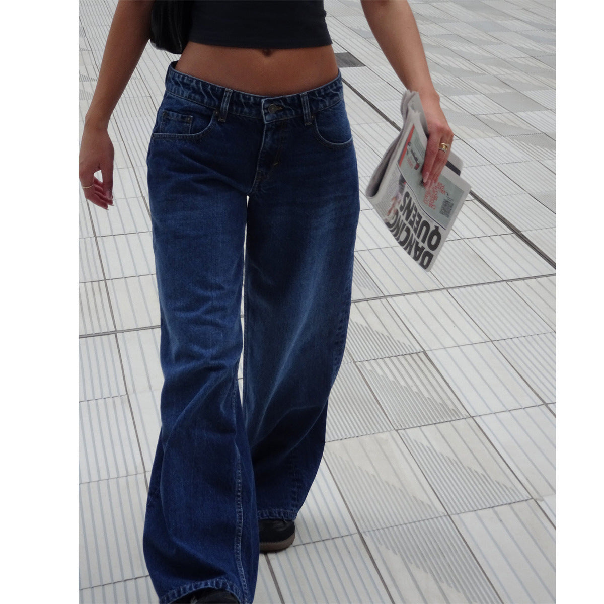 Women Casual Reteo Solid Color Low Waist Straight Jeans