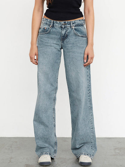 Women Fashion Casual Straight Wide Leg Jeans