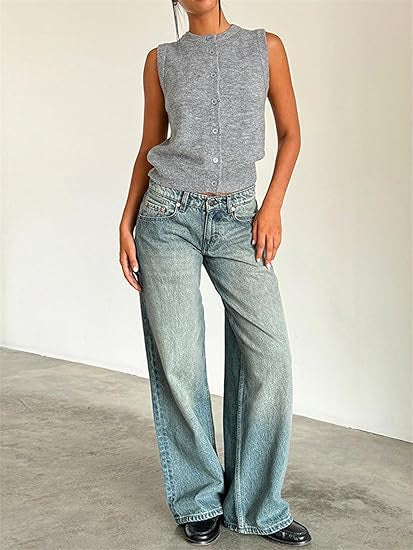 Women Casual Reteo Solid Color Low Waist Straight Jeans