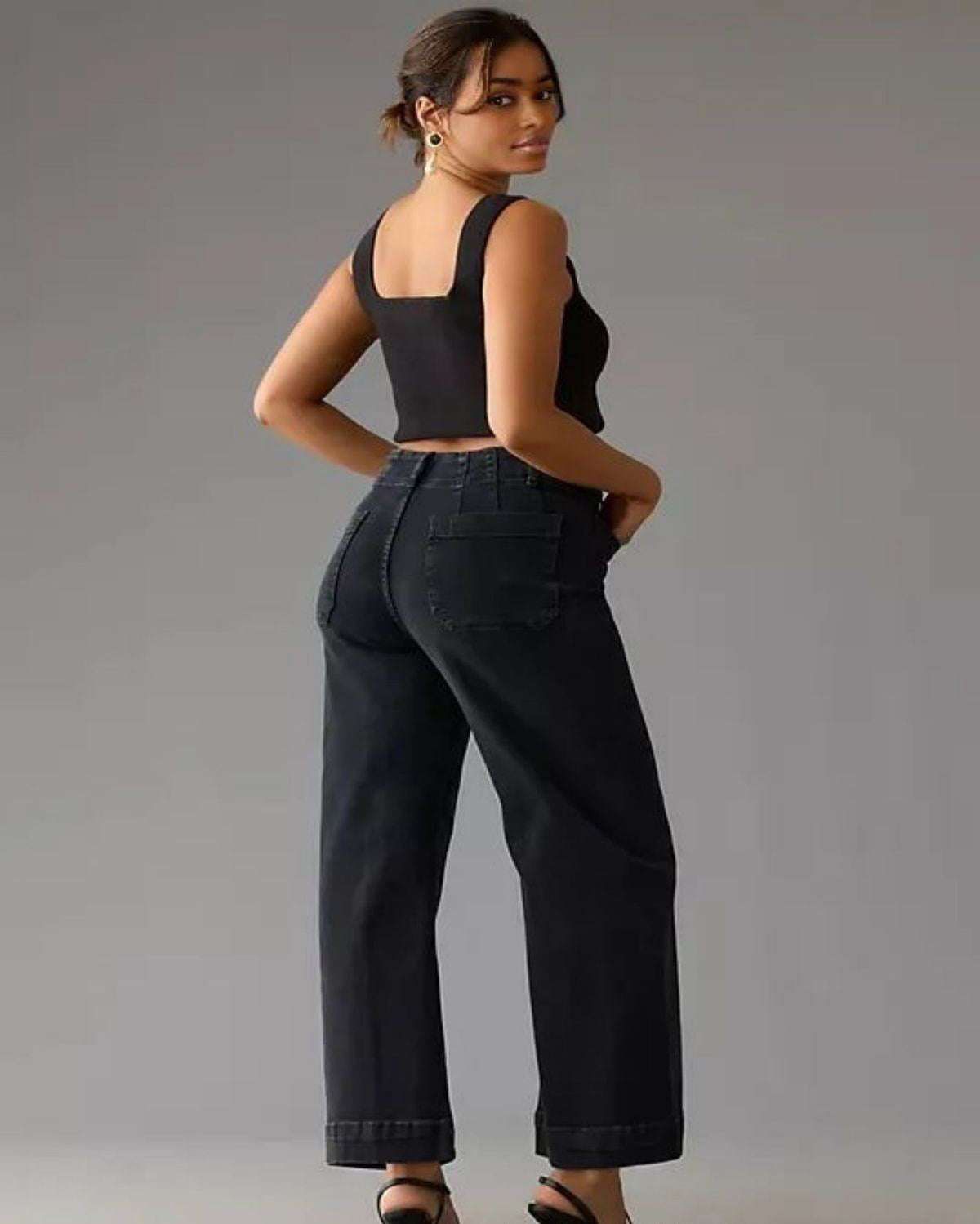 Women Casual Loose Pocket High Waist Wide Leg Jeans