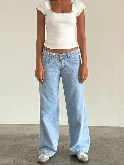 Women Casual Reteo Solid Color Low Waist Straight Jeans