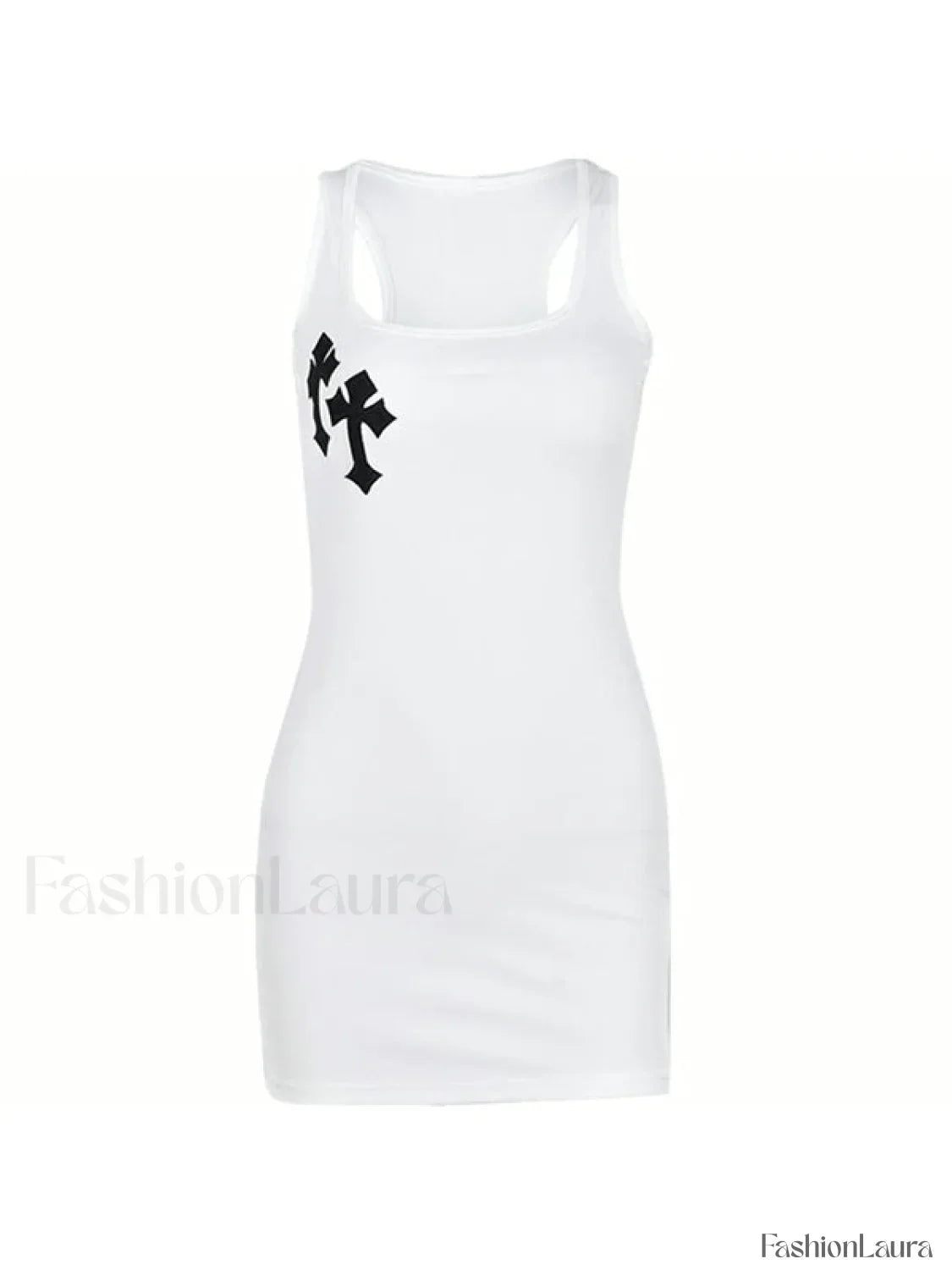 Cross Patch Ribbed Tank Mini Dress