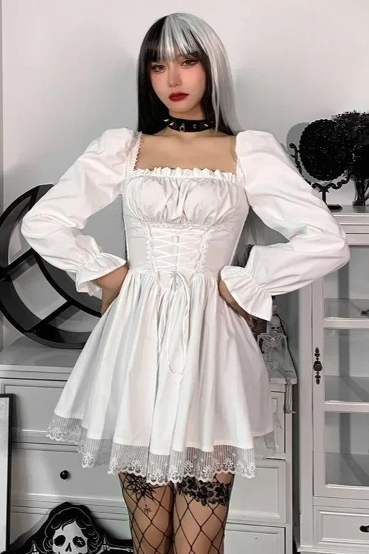 Lace Puff Sleeve Bandage Bodycon Mini Dress