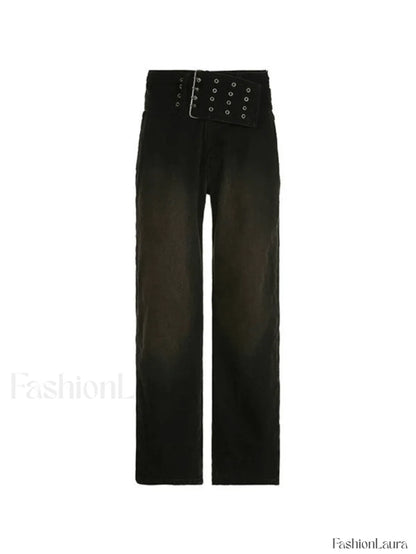 Dark Wash Belted Baggy Boyfriend Jeans