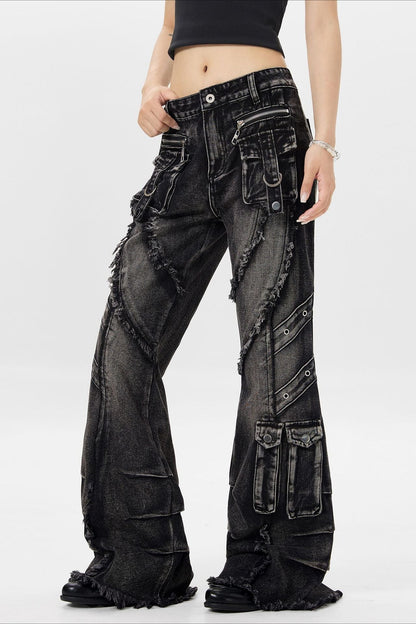 Edgy Design Flared Jeans Pants