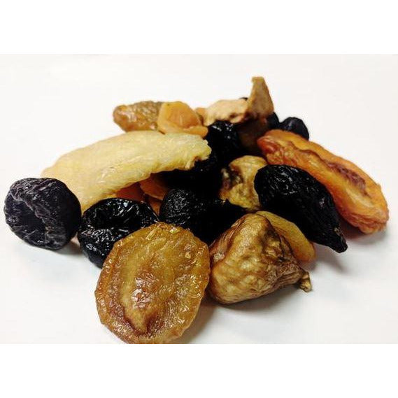 Deluxe Mixed Fruit include:Sunsweet pitted prunes, Turkish Apricots, Apricots, Peaches, Pears, Black Mission Figs, &amp;Conadria Figs.