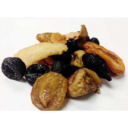 Deluxe Mixed Fruit include:Sunsweet pitted prunes, Turkish Apricots, Apricots, Peaches, Pears, Black Mission Figs, &amp;Conadria Figs.