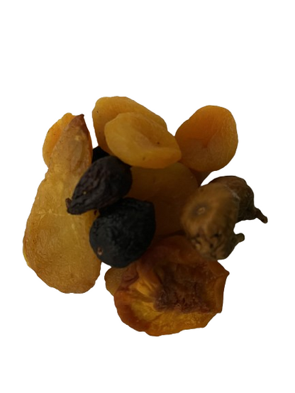 Deluxe Mixed Fruit include:Sunsweet pitted prunes, Turkish Apricots, Apricots, Peaches, Pears, Black Mission Figs, &amp;Conadria Figs.