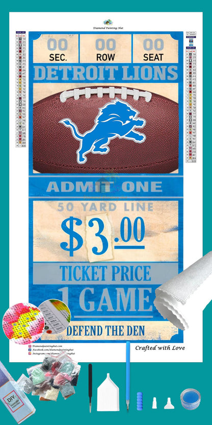 Detroit Lions NFL Ticket Diamond Painting-Diamond Painting Hut