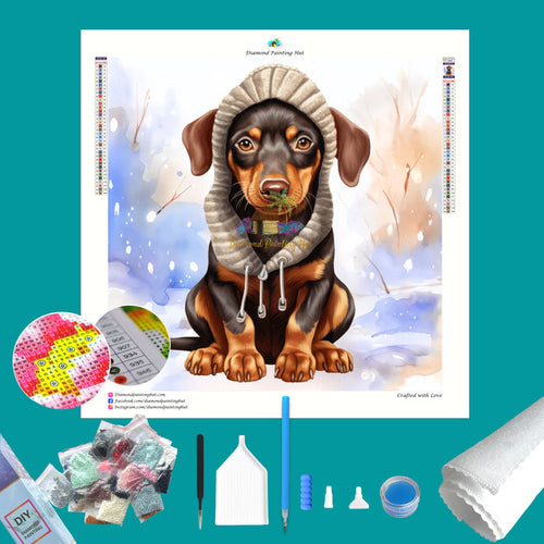 Doberman Pinscher Winter Diamond Painting