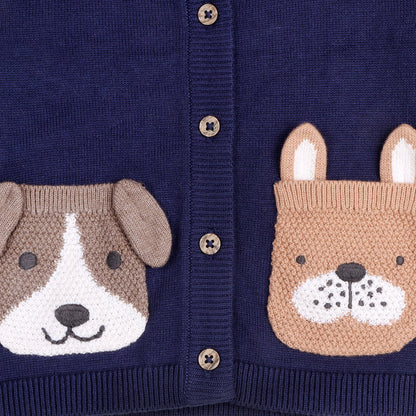 Dog Pocket Embroidered Sweater Knit Baby Cardigan (Organic Cotton)