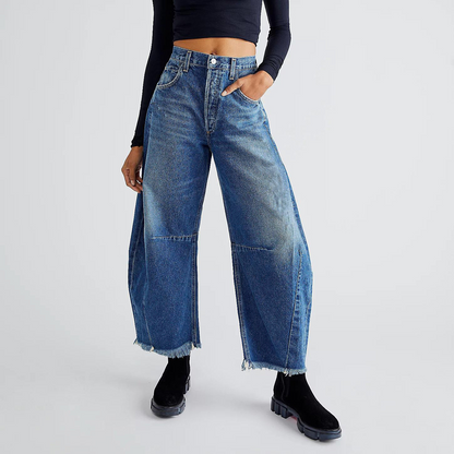 Women's Retro Raw Hem Baggy Jeans | Great for All Seasons