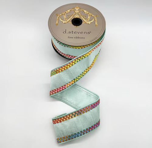 Dupion Bright Mix Color Center Braid, Light Blue Ribbon