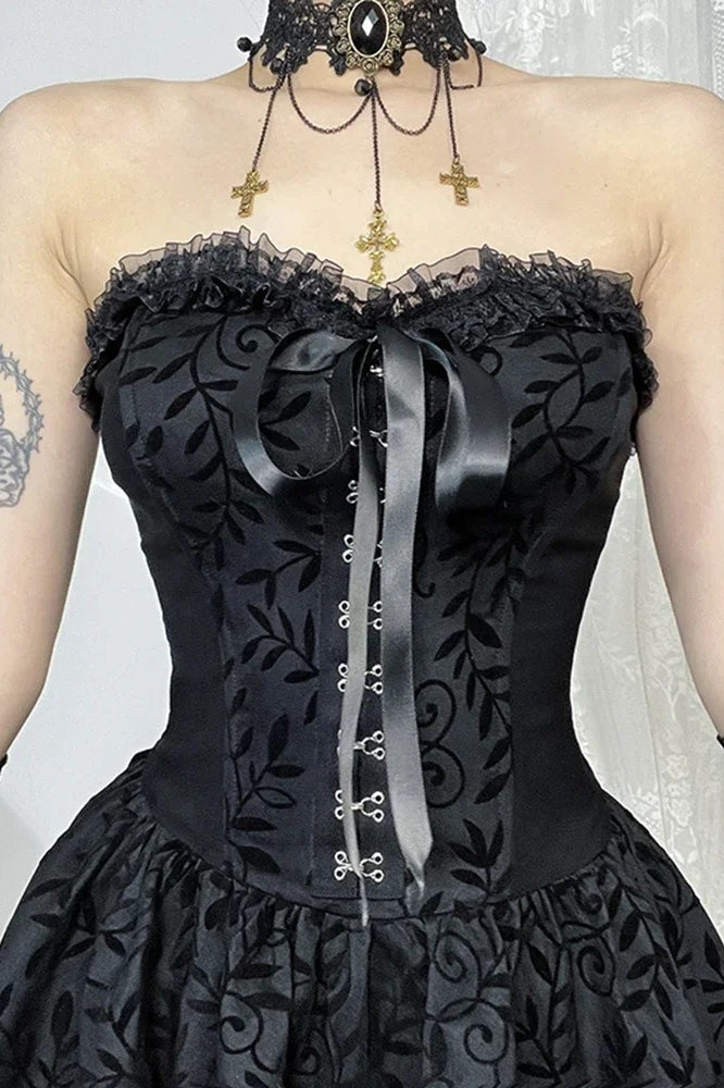 Dark Lace Patchwork High Waist Bandage Corset Gothic Mini Dress