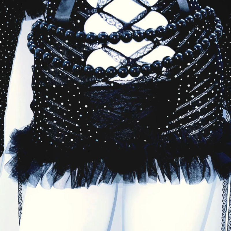 Hollow out beaded bowknot gloves ruffle mini dress  | Festival Outfits Women
