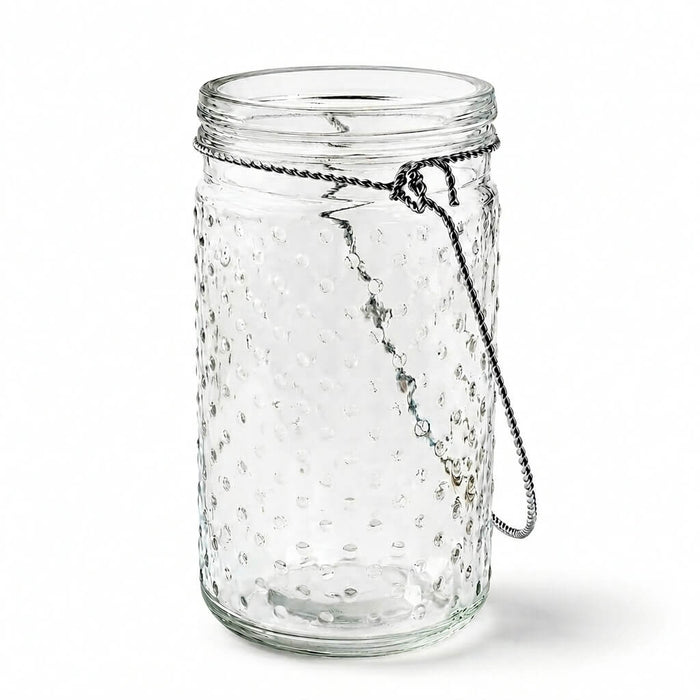 7.5 inch hanging dotted glass jar with handle