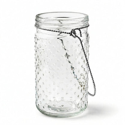 7.5 inch hanging dotted glass jar with handle