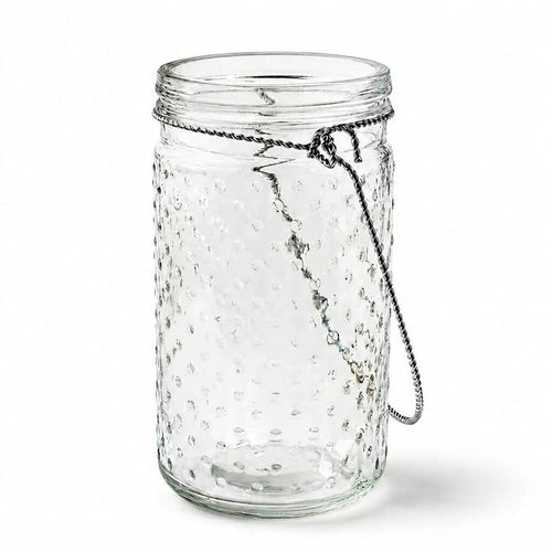7.5 inch hanging dotted glass jar with handle