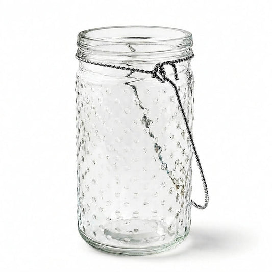 7.5 inch hanging dotted glass jar with handle