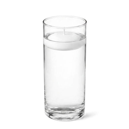 Clear 3.25"x9" cylinder vase containing a floating white candle