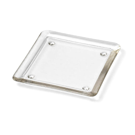 5" square glass pillar plate on a white backdrop