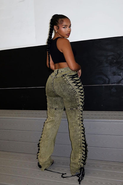 Trendy Drawstring Tie-Waist Stylish Denim Jeans