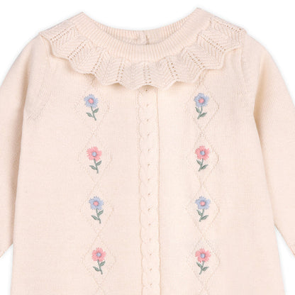Emma Floral Embroidered Knit Baby Ruffle Dress (Organic Cotton)