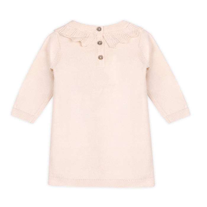 Emma Floral Embroidered Knit Baby Ruffle Dress (Organic Cotton)