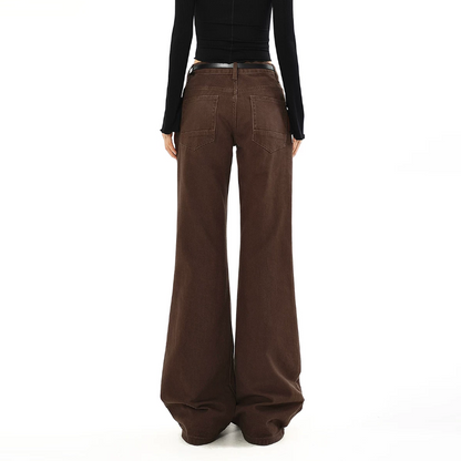 Zip-up button pocket solid straight leg | Baggy Low Rise Jeans  | Festival Outfits Women