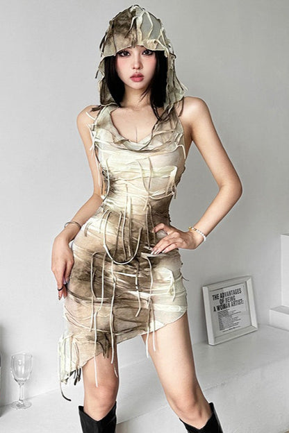Wasteland Subculture Camo Tassel Slim Mini Dress
