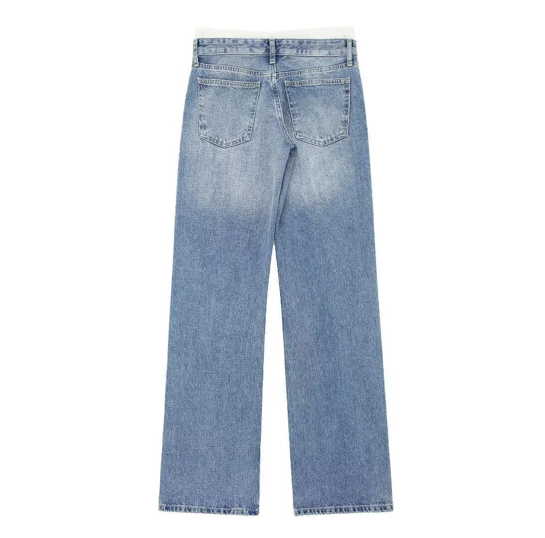 Women's Vintage Mid Waist Straight Leg Jeans with Lace Up Style | Great for All Seasons