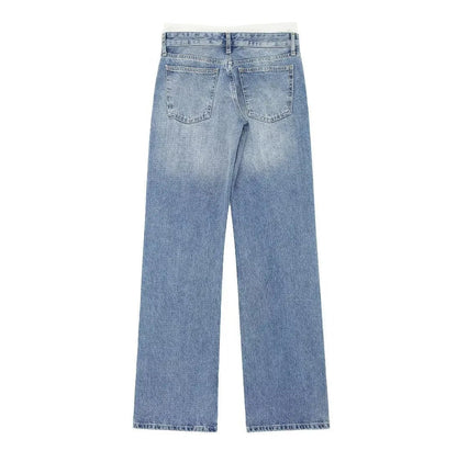 Women's Vintage Mid Waist Straight Leg Jeans with Lace Up Style | Great for All Seasons