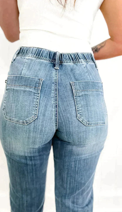 Women's Stretchy High Waist Denim Jogger Pants with Drawstring | Ideal for All Seasons