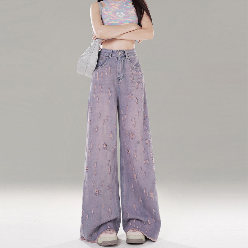 Ripped button zip-up low rise straight leg | Baggy Low Rise Jeans  | Festival Outfits Women