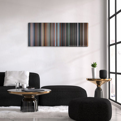 Fantastic 4: Rise of the Silver Surfer color palette canvas above a black sofa with a gold-topped table
