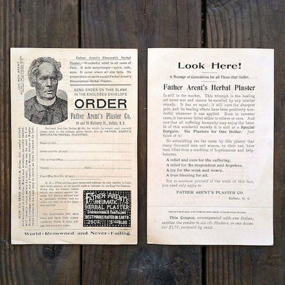 FATHERS AREN'TS RHEUMATIC PLASTER Pharmacy Sheet 1890s