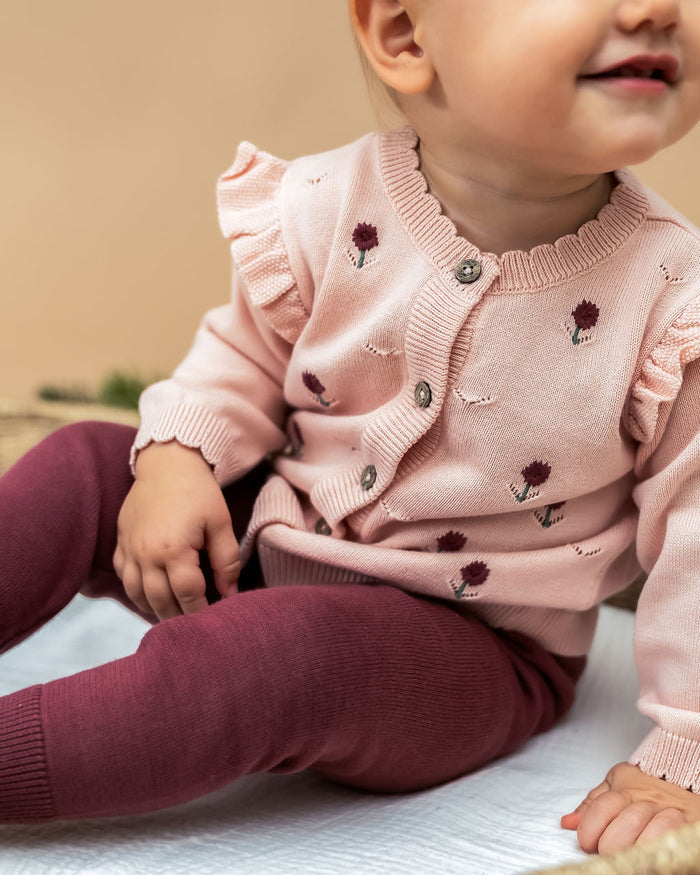 Floral Embroidered Pointelle Knit Baby Cardigan (Organic Cotton)