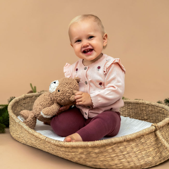 Floral Embroidered Pointelle Knit Baby Cardigan (Organic Cotton)