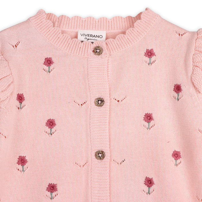 Floral Embroidered Pointelle Knit Baby Cardigan (Organic Cotton)
