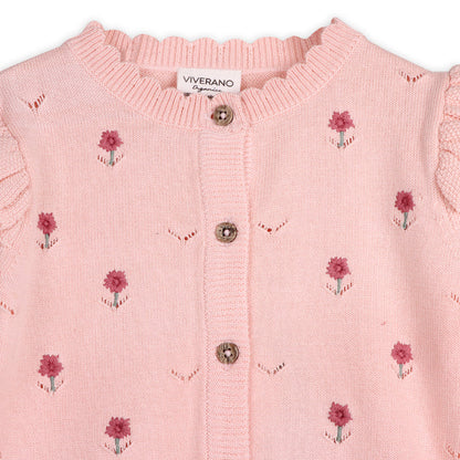 Floral Embroidered Pointelle Knit Baby Cardigan (Organic Cotton)