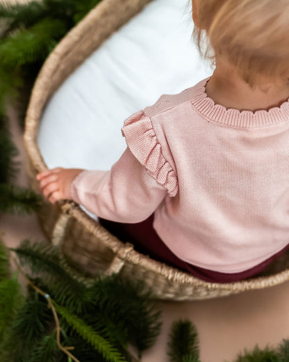 Floral Embroidered Pointelle Knit Baby Cardigan (Organic Cotton)