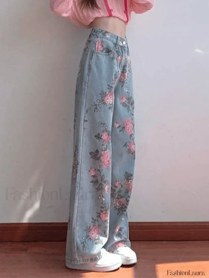 Floral High Rise Boyfriend Jeans